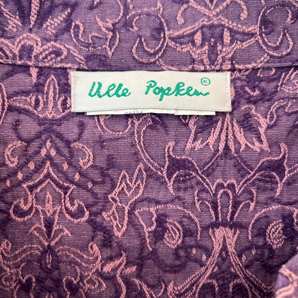 Ulla Popken Sz XXL Purple Mosaic Texture Longline Jacket Pearl Buttons VTG - Picture 2 of 10